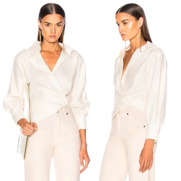 JACQUEMUS Le Souk Sabah Asymmetric Linen Cotton Shirt Cream — Size 38 - Picture 1 of 14